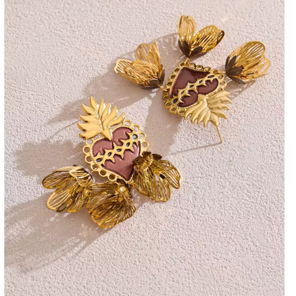 Anthropologie Statement Sacred Heart Drop Earrings ✨ - Picture 3 of 6